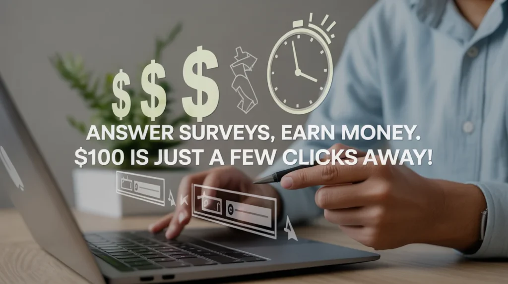 Answer surveys, earn money. $100 is just a few clicks away!