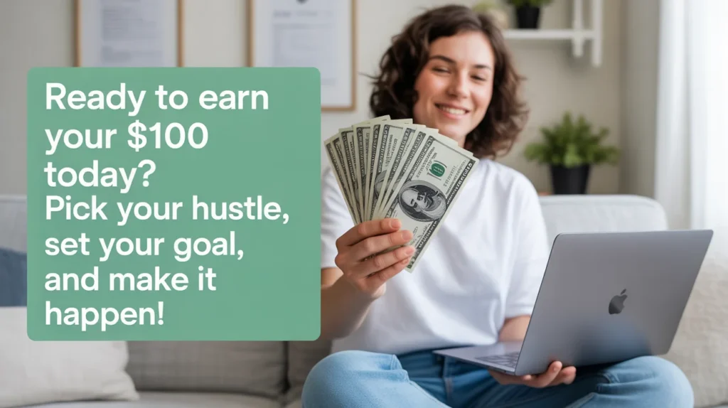 Ready to earn your $100 today? Pick your hustle, set your goal, and make it happen!