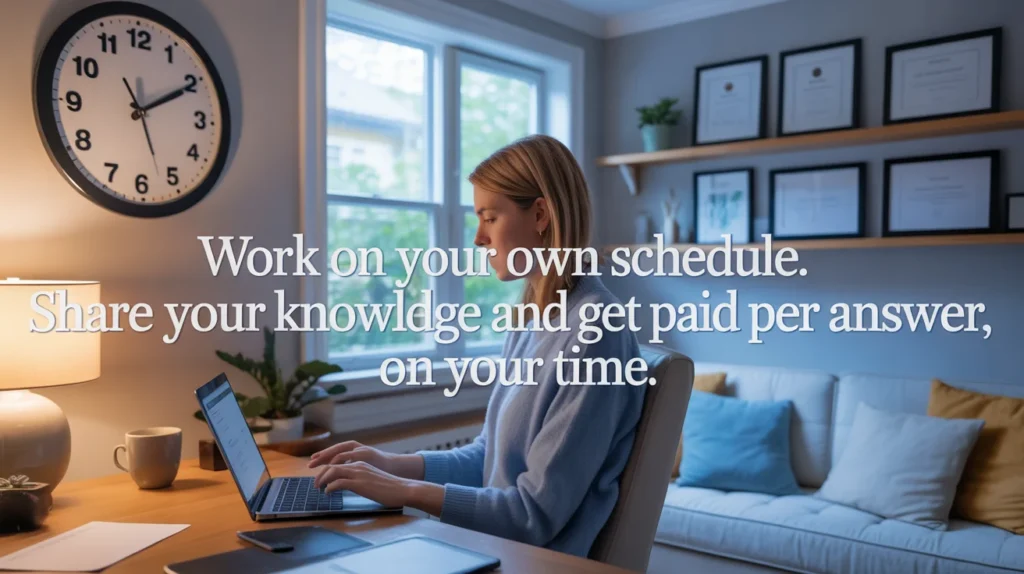 Work on your own schedule. Share your knowledge and get paid per answer, on your time.