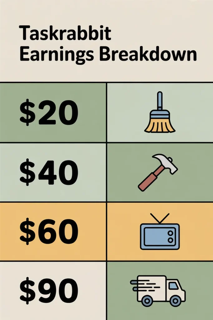 TaskRabbit hourly rates and earnings breakdown by task category for side hustlers