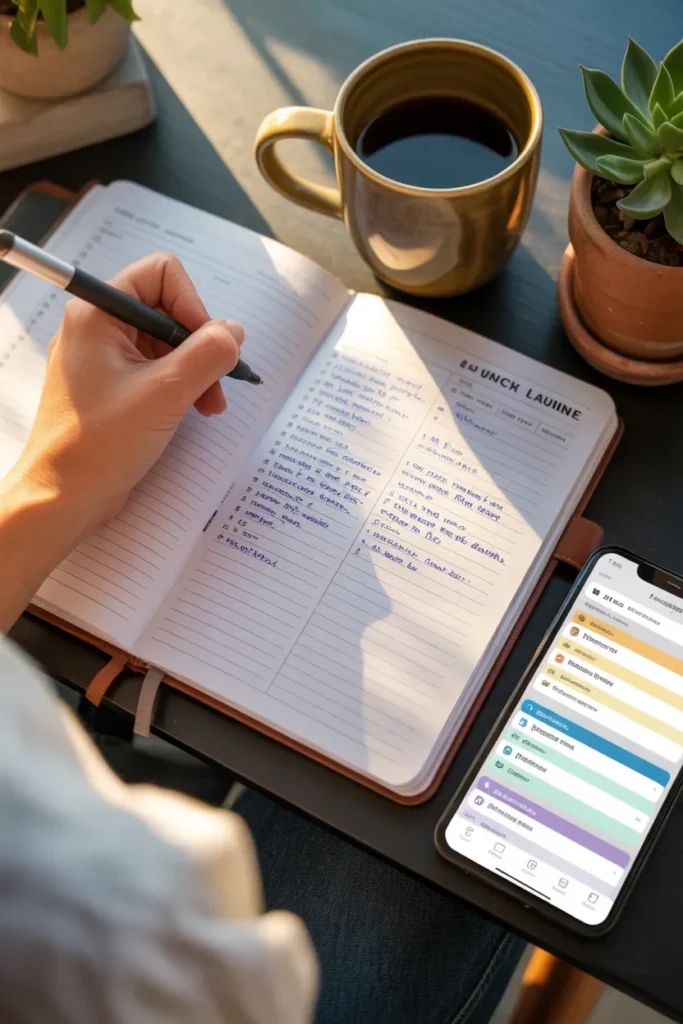 30 day passive income launch plan in a weekly planner