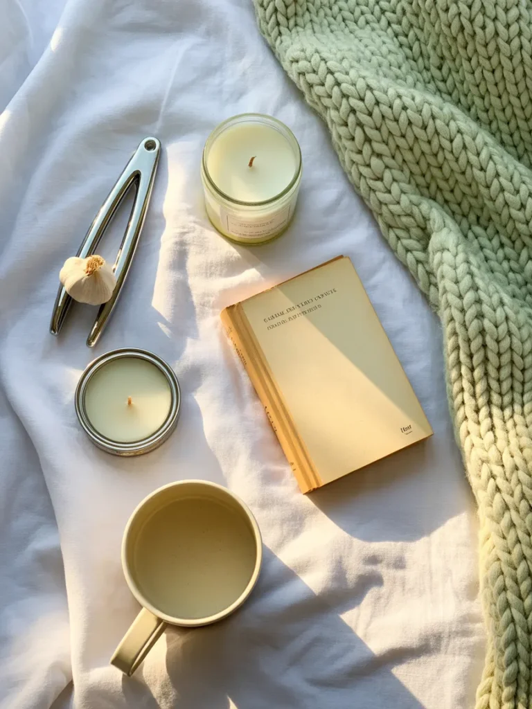 Amazon affiliate product flat lay with kitchen gadgets and cozy home items styled for Pinterest pins.