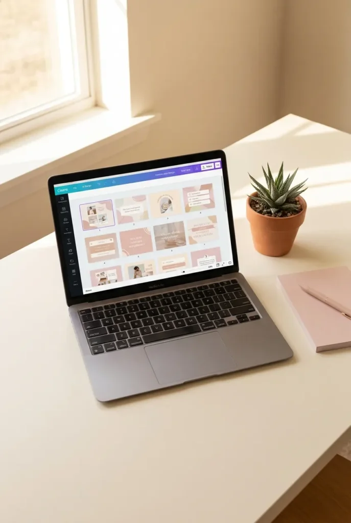 Canva design templates on laptop for quiet side hustles for introverts