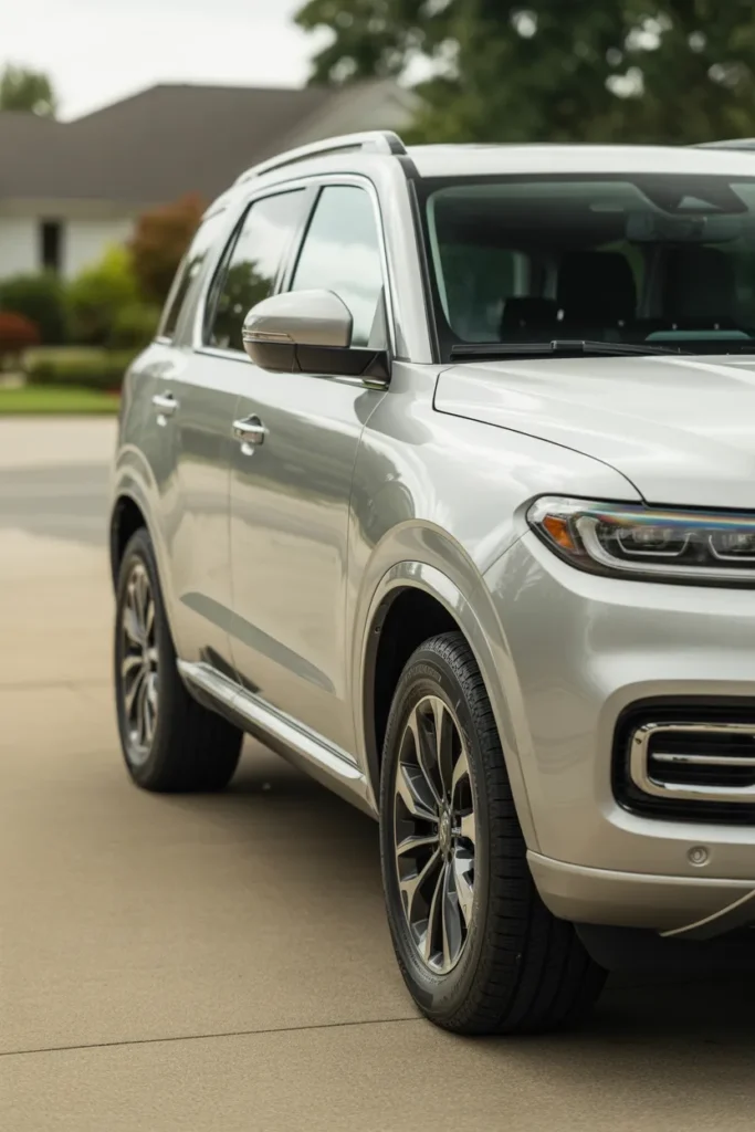 Clean white mid-size SUV ready for a Turo listing in a residential driveway