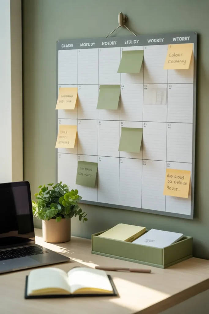 Color-coded student calendar balancing classes and side hustle hours