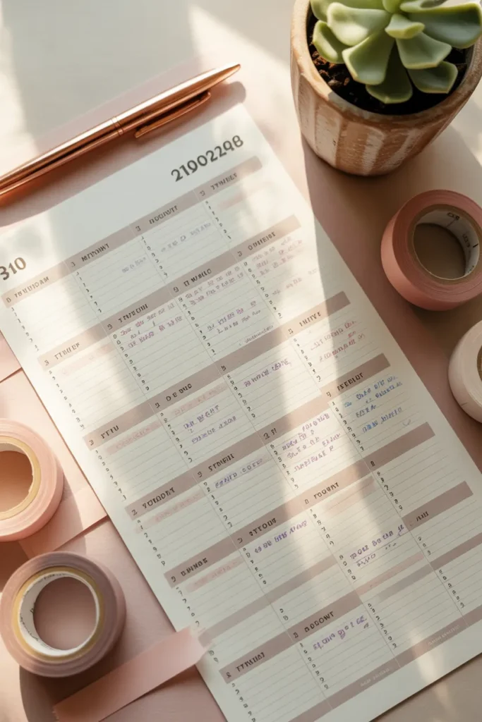 Hand annotated 30 day calendar plan for launching an Etsy printables shop