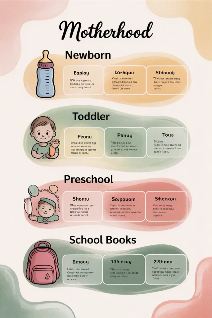 Mom life stage infographic matching newborn to school age moms with the right side hustle hours