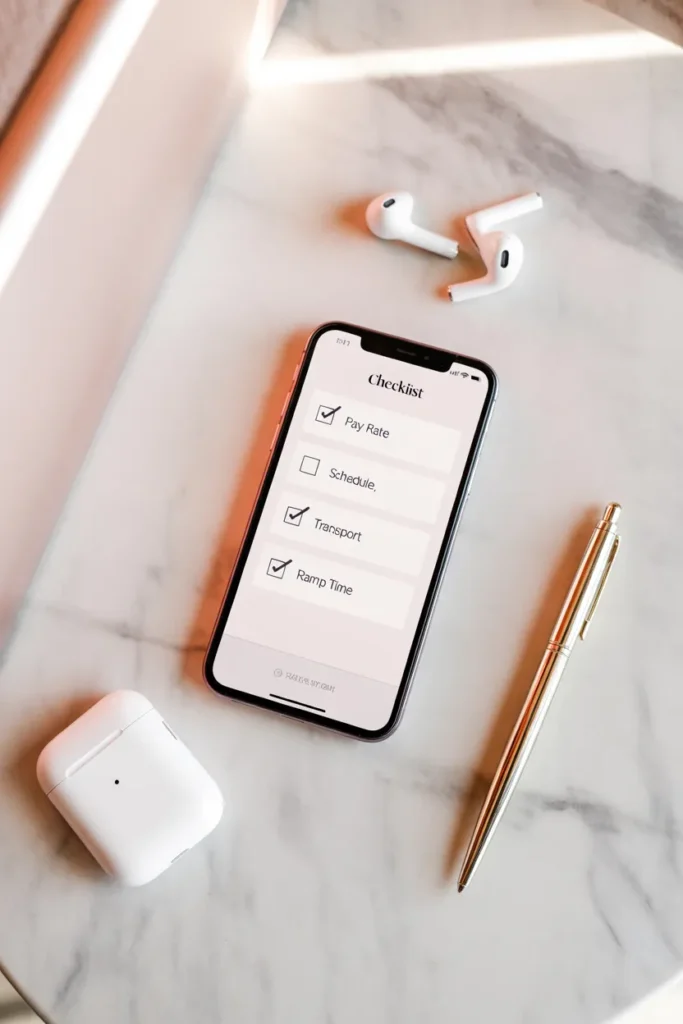 Phone displaying side hustle checklist for college students