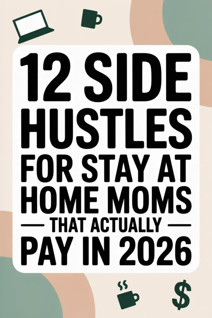 Pinterest hero pin for 12 best side hustles for stay at home moms in 2026