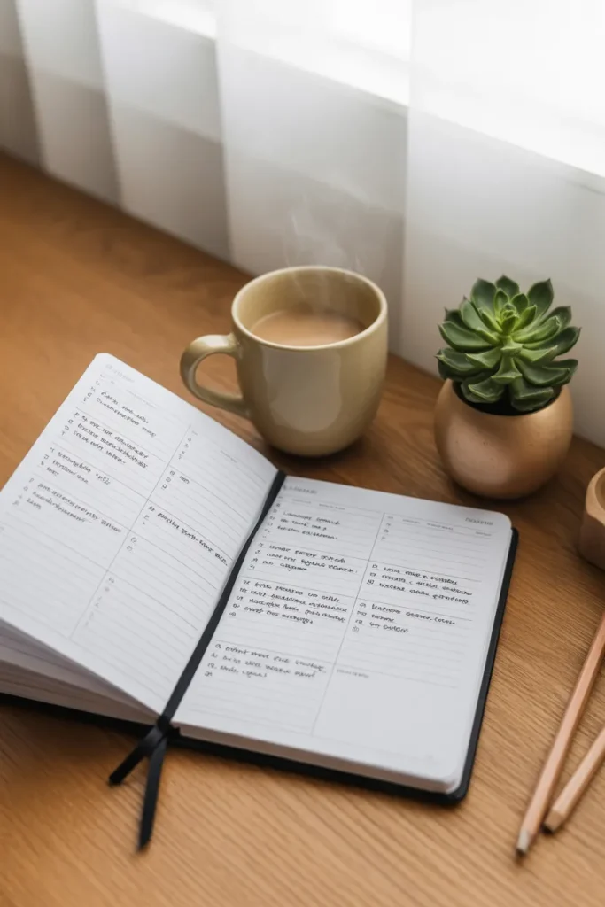 Seven day side hustle quick start plan for single moms in weekly planner.