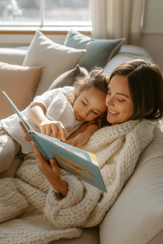 Single mom and child enjoying quiet moment between work from home side hustle hours.