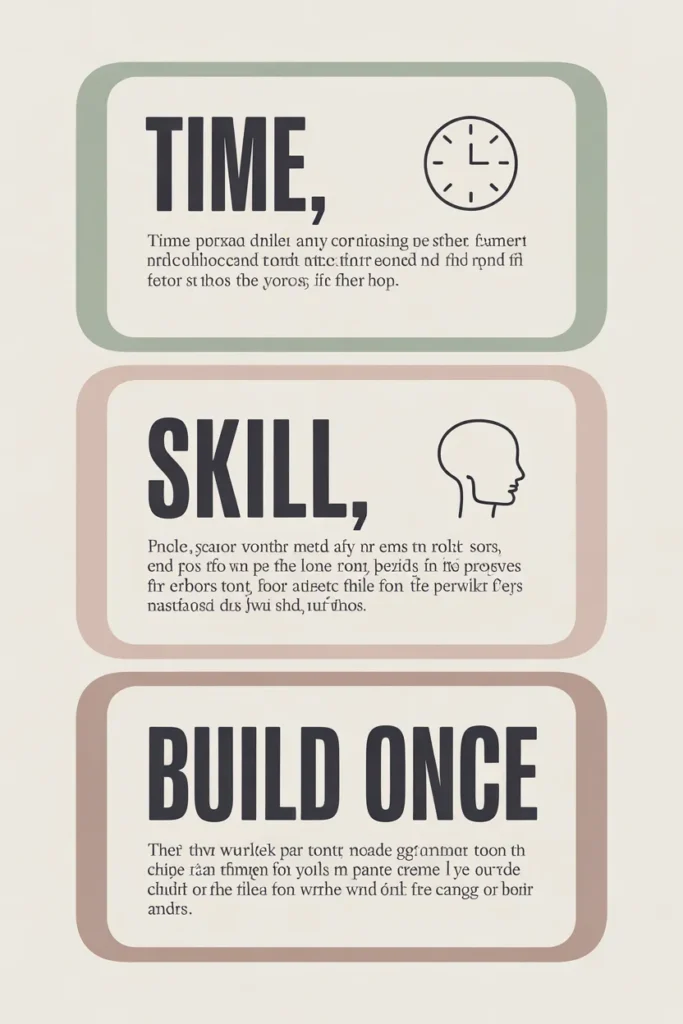 Three bucket matcher graphic for free side hustles by skill time and build once.