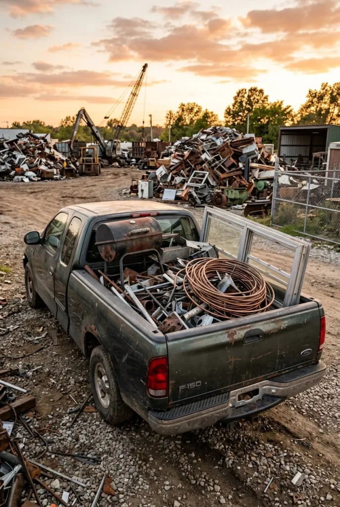 Weekend cash side hustle hauling scrap metal to the scrap yard on a Saturday afternoon.