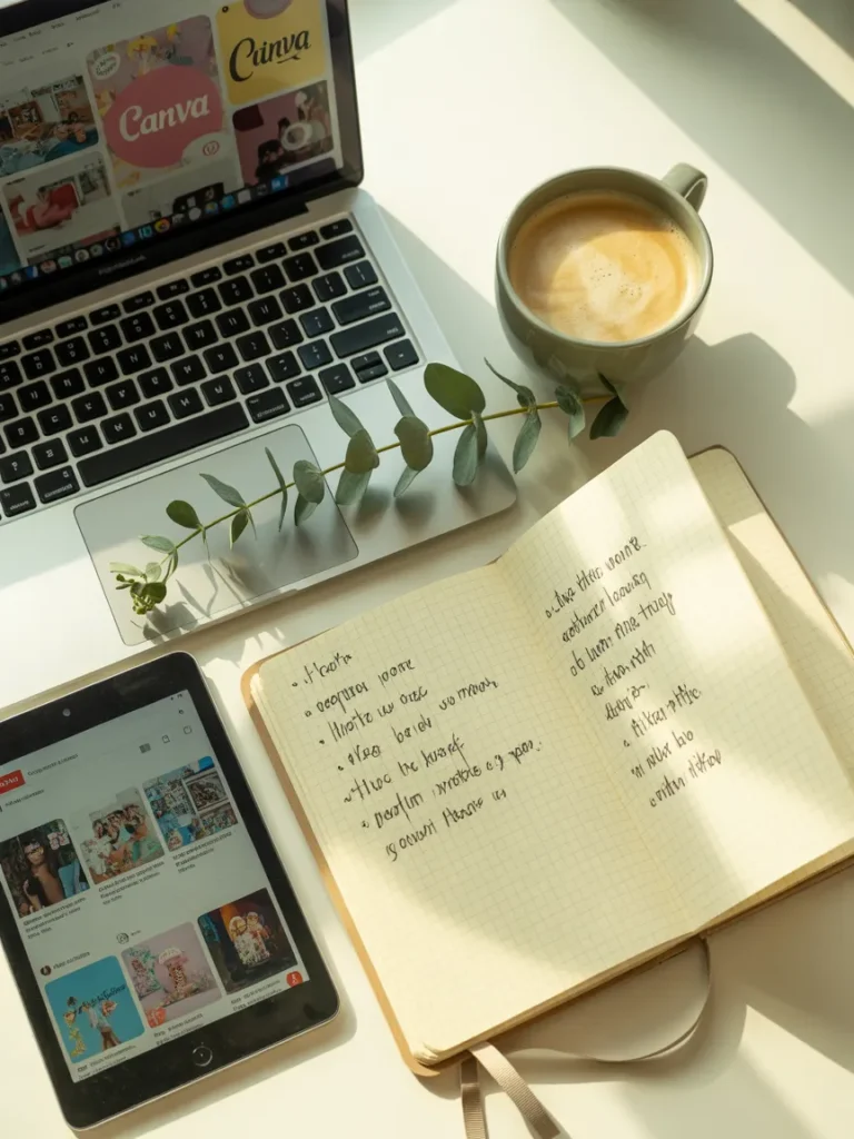 Workspace showing Canva pin design and Pinterest keyword research for affiliate marketing in 2026.