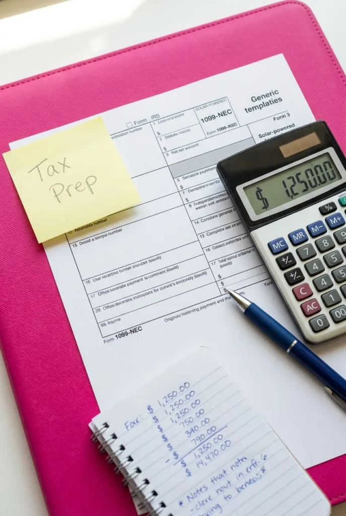DoorDash 1099-NEC tax form on desk with calculator and notebook for Schedule C filing