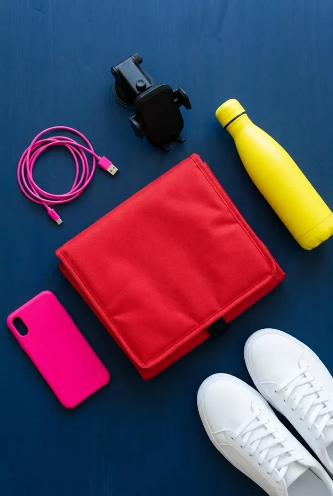 DoorDash driver essential gear laid out including insulated bag phone mount and charger