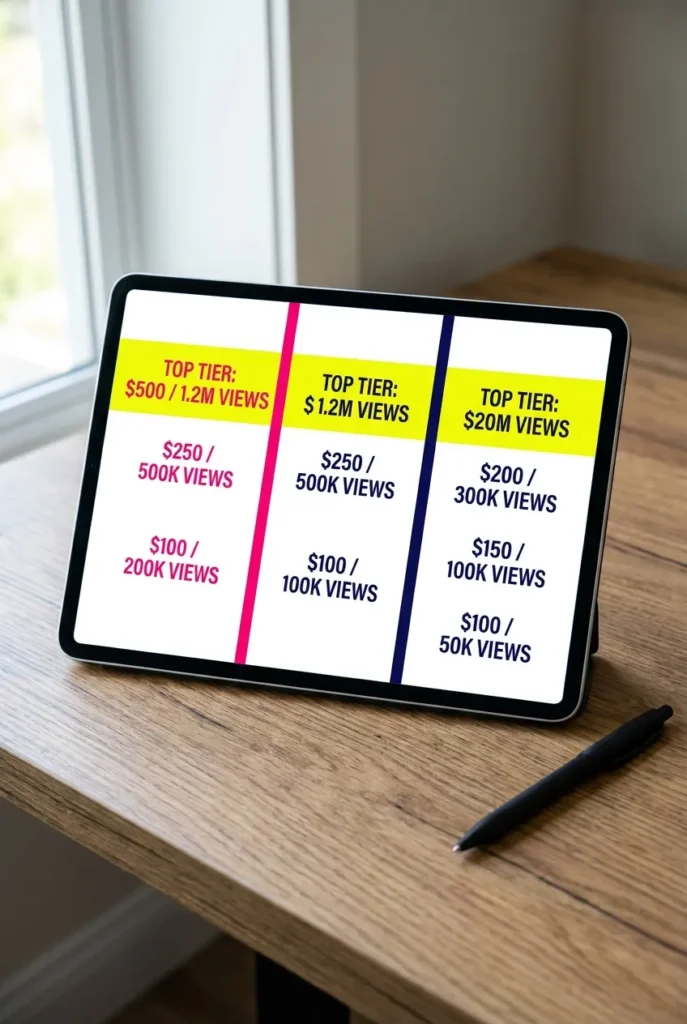 Clean numbers graphic showing views needed to earn dollars on faceless YouTube channel
